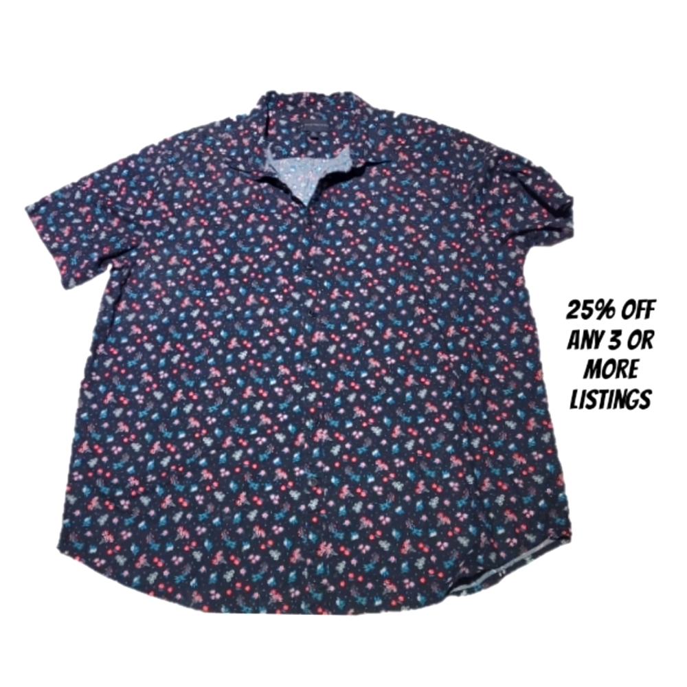Floral Graphic Print Size 2XL Resort Wear Island Button Down Up Short Sleeve Top
